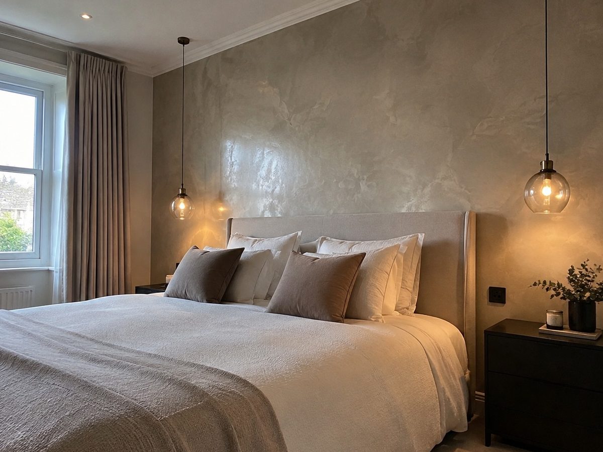 A polished plaster feature wall in a finished room