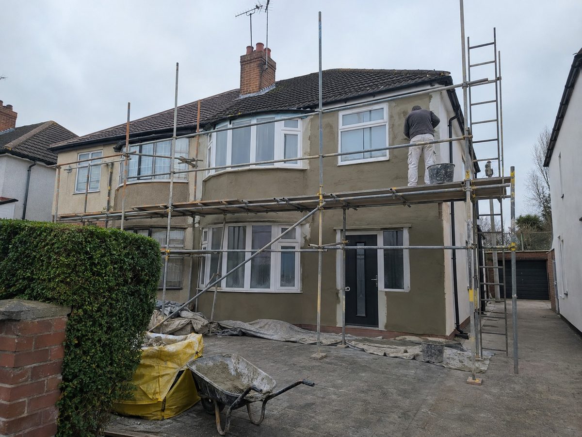 A gable stripped back and beaded, ready for the base coat