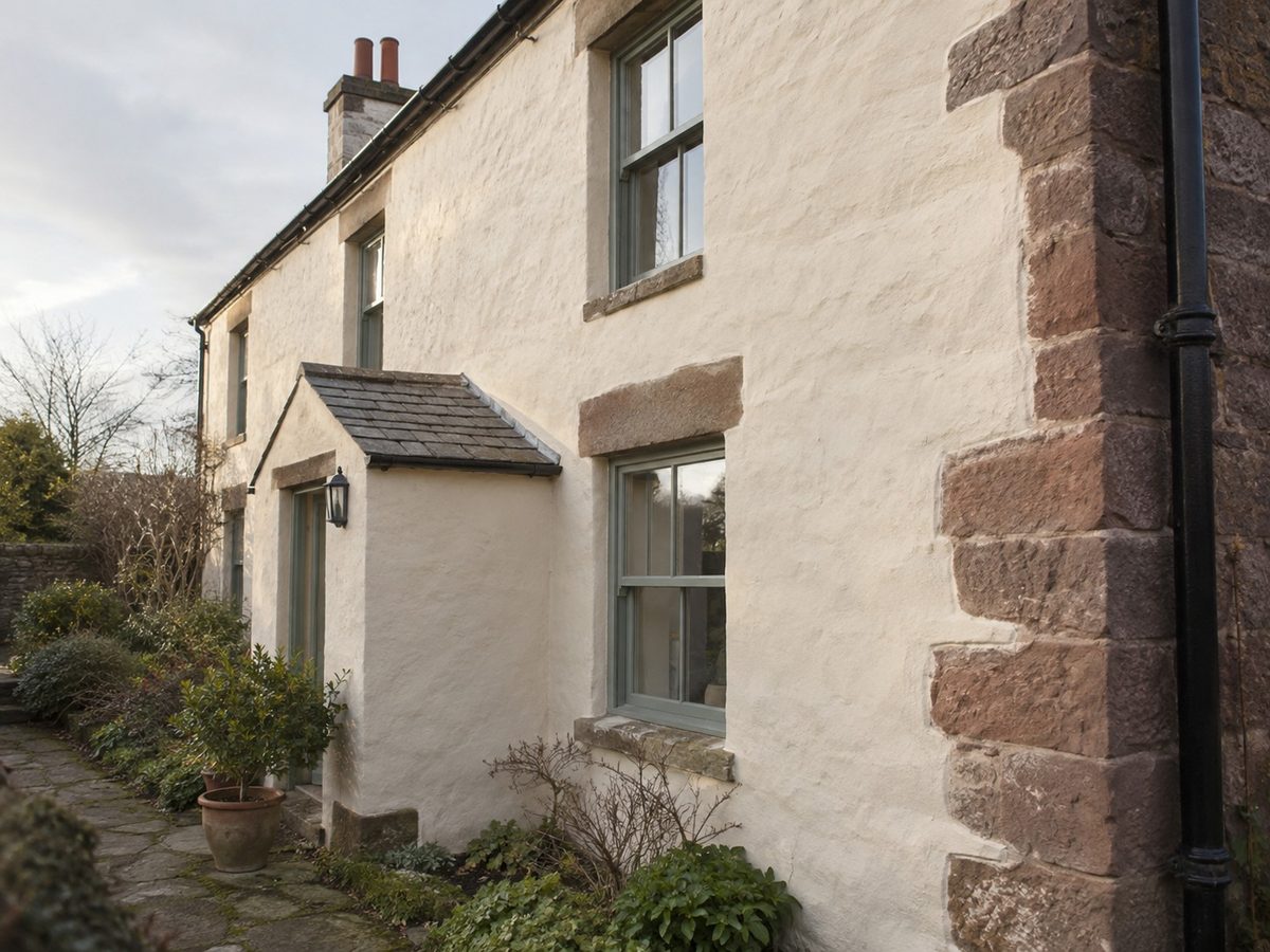 A solid wall stripped back to stone before lime is applied