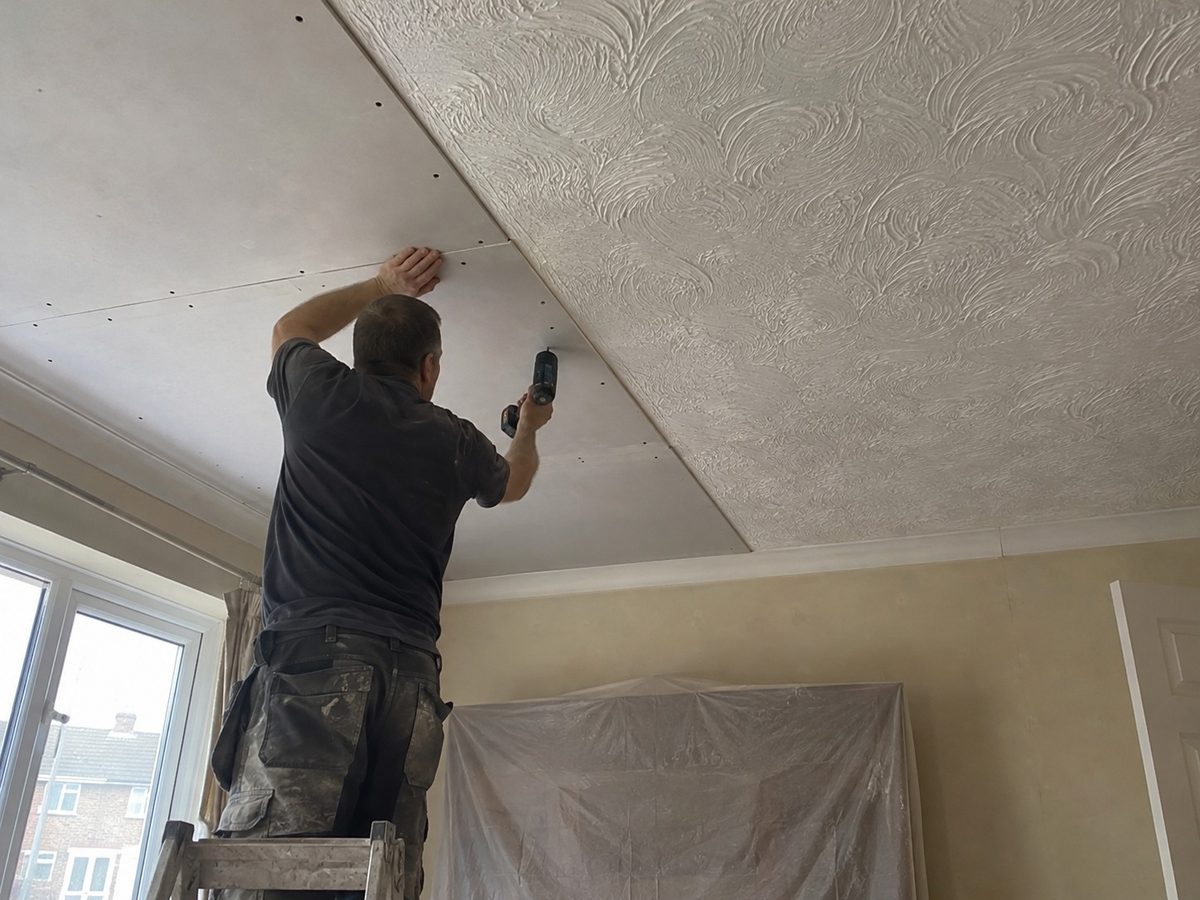 A ceiling in a postwar estate house being covered over