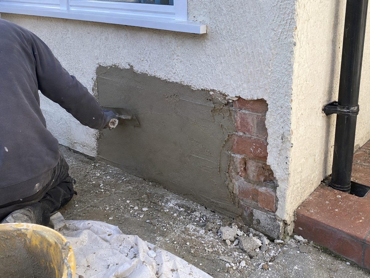 Hollow render cut back to a sound edge on an elevation